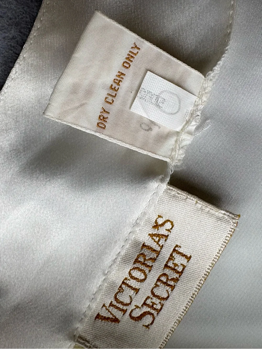 Vintage Victoria's Secret Gold Label Ivory Satin Slip with Marabou Hem Sz L
